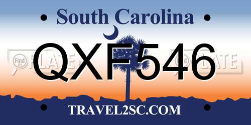 QXF546 South Carolina License Plate