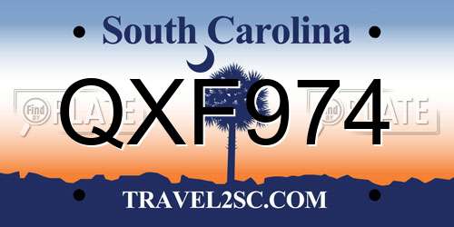 QXF974 South Carolina License Plate