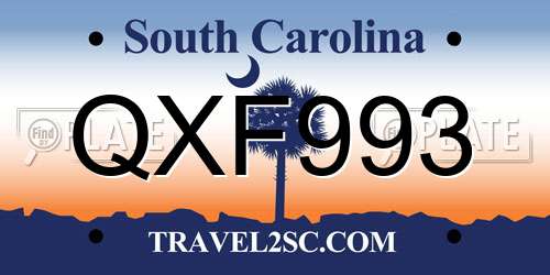 QXF993 South Carolina License Plate