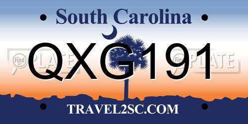 QXG191 South Carolina License Plate