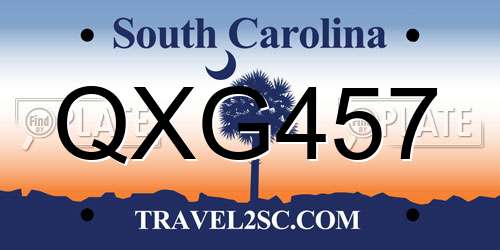 QXG457 South Carolina License Plate