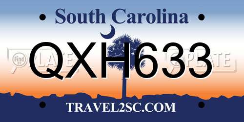QXH633 South Carolina License Plate