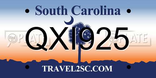 QXI925 South Carolina License Plate