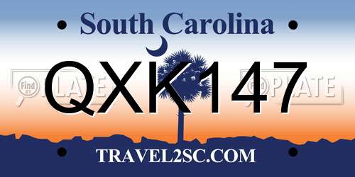 QXK147 South Carolina License Plate