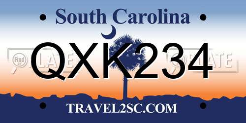 QXK234 South Carolina License Plate