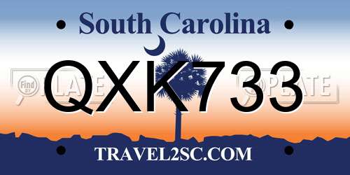QXK733 South Carolina License Plate