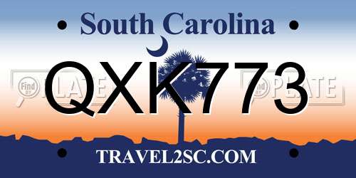 QXK773 South Carolina License Plate