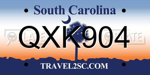 QXK904 South Carolina License Plate