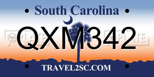 QXM342 South Carolina License Plate