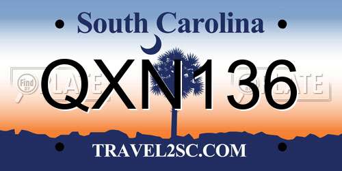 QXN136 South Carolina License Plate