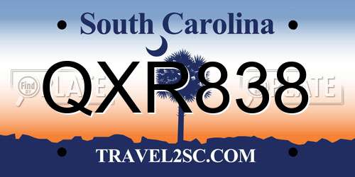 QXR838 South Carolina License Plate