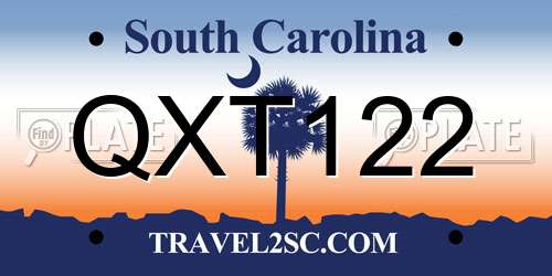 QXT122 South Carolina License Plate