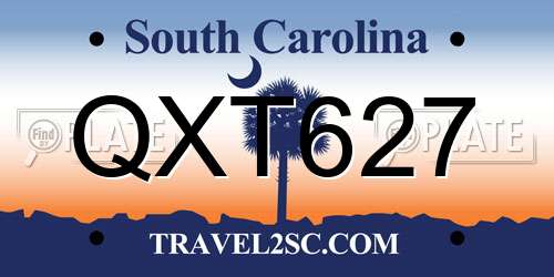 QXT627 South Carolina License Plate