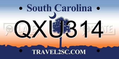 QXU314 South Carolina License Plate