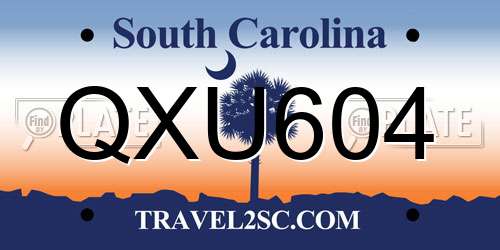 QXU604 South Carolina License Plate