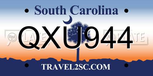 QXU944 South Carolina License Plate