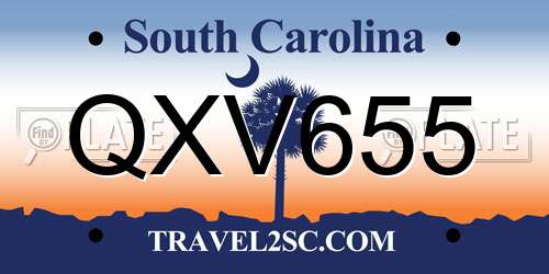 QXV655 South Carolina License Plate