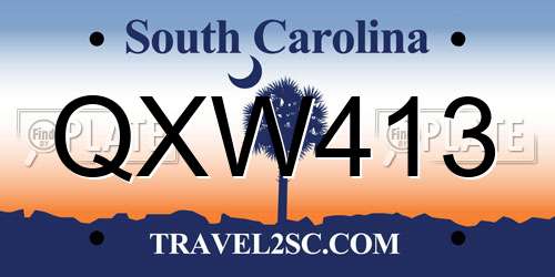 QXW413 South Carolina License Plate
