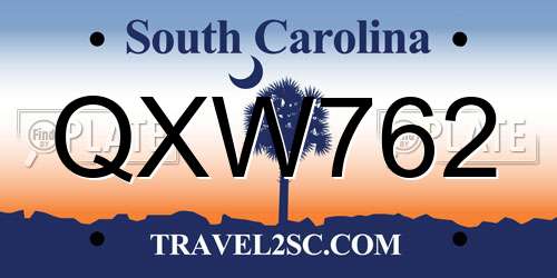 QXW762 South Carolina License Plate
