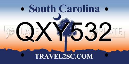 QXY532 South Carolina License Plate