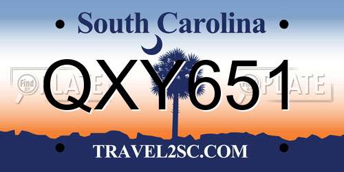 QXY651 South Carolina License Plate