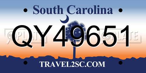 QY49651 South Carolina License Plate