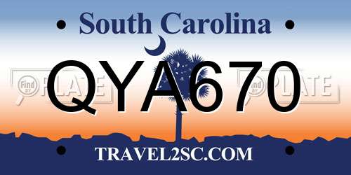QYA670 South Carolina License Plate