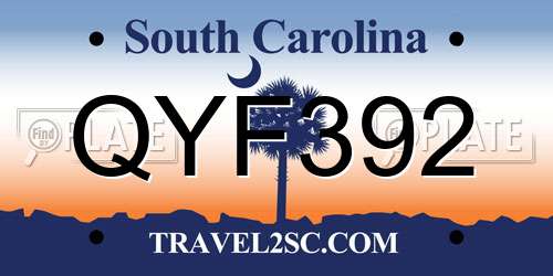 QYF392 South Carolina License Plate