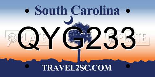 QYG233 South Carolina License Plate