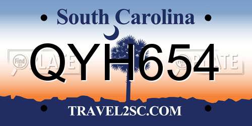 QYH654 South Carolina License Plate