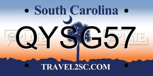 QYSG57 South Carolina License Plate