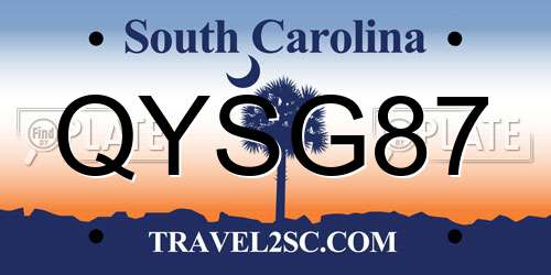 QYSG87 South Carolina License Plate