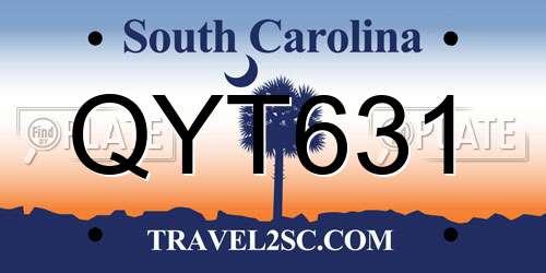 QYT631 South Carolina License Plate