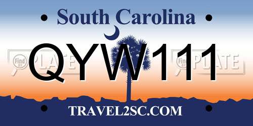 QYW111 South Carolina License Plate