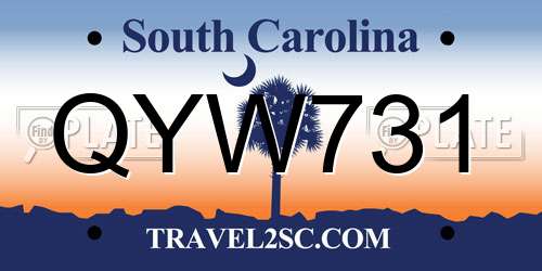 QYW731 South Carolina License Plate