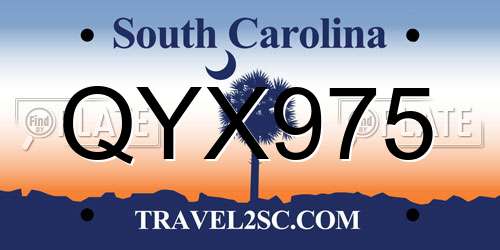QYX975 South Carolina License Plate