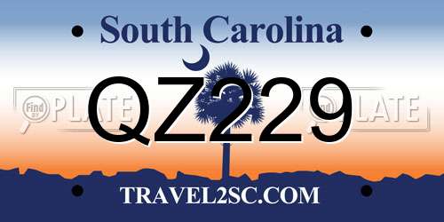 QZ229 South Carolina License Plate