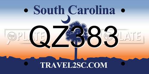 QZ383 South Carolina License Plate