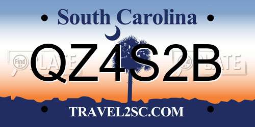 QZ4S2B South Carolina License Plate