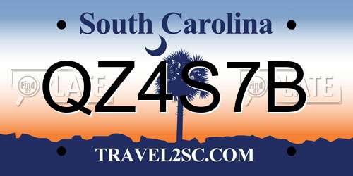 QZ4S7B South Carolina License Plate
