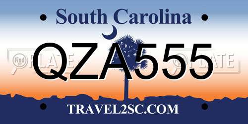 QZA555 South Carolina License Plate