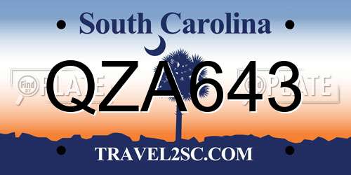 QZA643 South Carolina License Plate