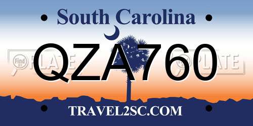 QZA760 South Carolina License Plate