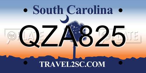 QZA825 South Carolina License Plate