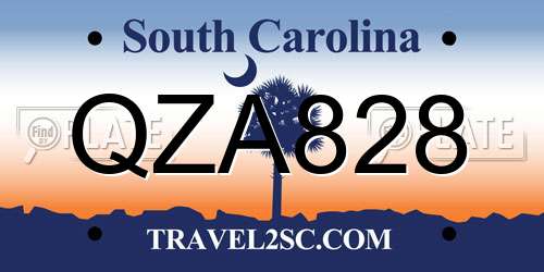 QZA828 South Carolina License Plate