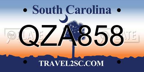 QZA858 South Carolina License Plate