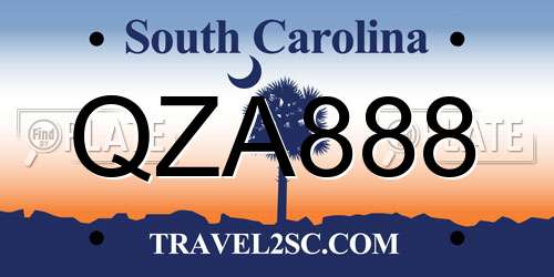 QZA888 South Carolina License Plate