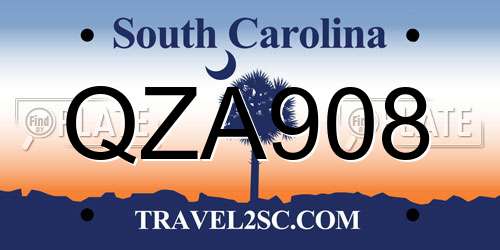 QZA908 South Carolina License Plate