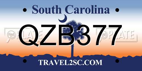 QZB377 South Carolina License Plate
