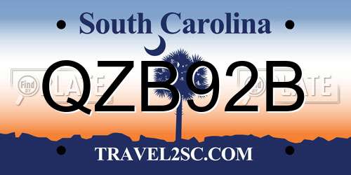 QZB92B South Carolina License Plate